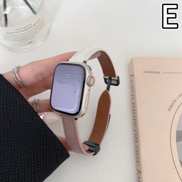 腕時計ベルト 革 スマートウォッチ用腕時計ベルト ピンク×ブラック