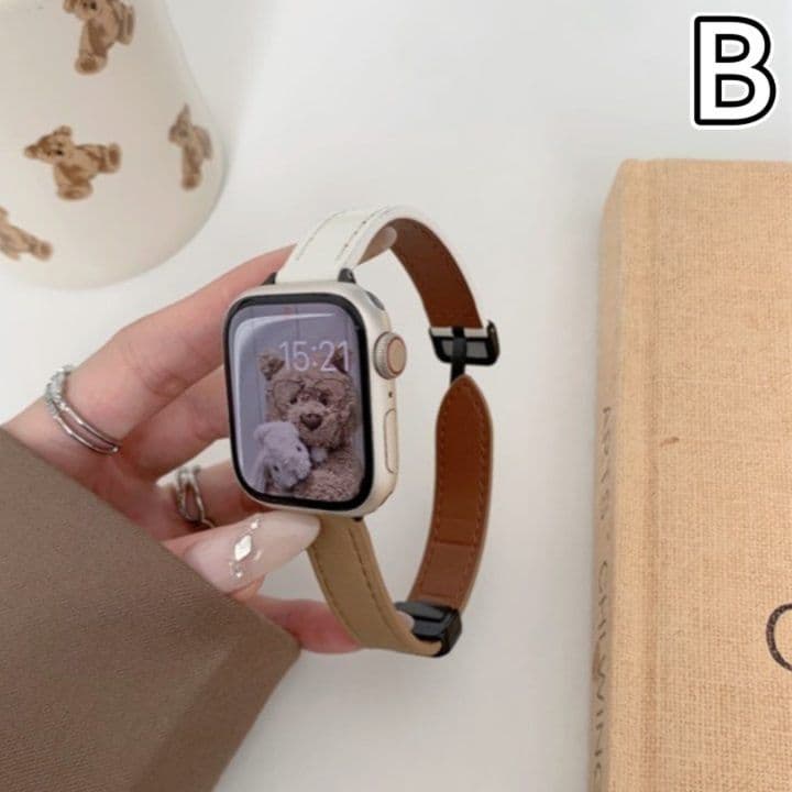 腕時計ベルト 革 スマートウォッチ用腕時計ベルト ピンク×ブラック