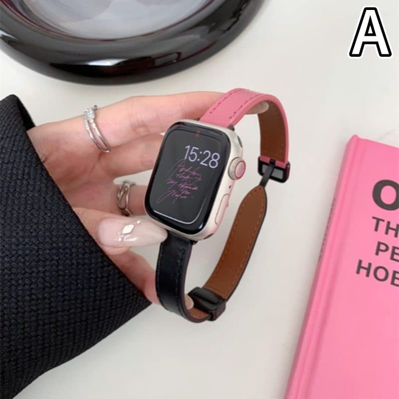 腕時計ベルト 革 スマートウォッチ用腕時計ベルト ピンク×ブラック